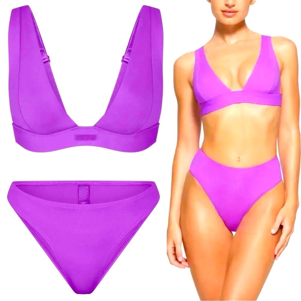 NWT Women's Violet Plunge Bikini Top with Mid Coverage bottoms both 2X